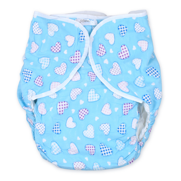 Omutsu Bulky Nighttime Cloth Diaper - Blue Hearts
