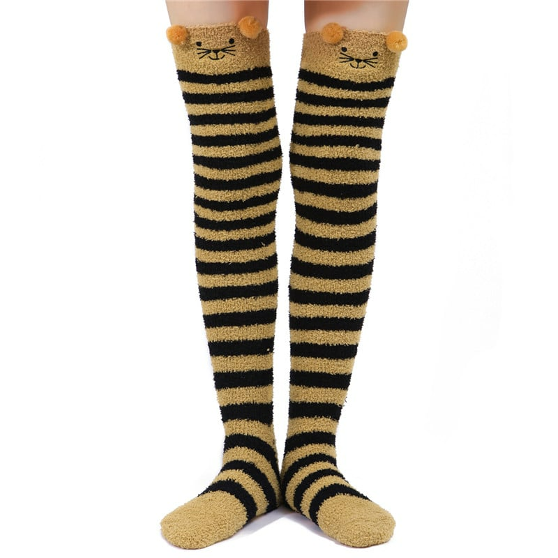LFB Coral Fleece Thigh High Socks Brown Cat My Inner Baby