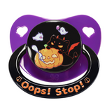 CPU Adult Size 6 Pacifier - Oops! Stop! - Black Ring