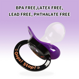 CPU Adult Size 6 Pacifier - Oops! Stop! - Black Ring