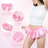 LFB Shiny Satin Ruffle Mini Bloomer Skirt