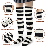 LFB Coral Fleece Socks - Black & White Stripes