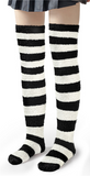 LFB Coral Fleece Socks - Black & White Stripes