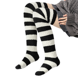LFB Coral Fleece Socks - Black & White Stripes