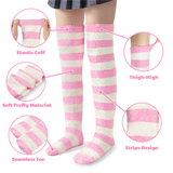 LFB Coral Fleece Socks - Pink & White Stripes
