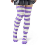 LFB Coral Fleece Socks - Purple & White Stripes