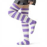LFB Coral Fleece Socks - Purple & White Stripes