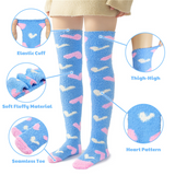 LFB Coral Fleece Socks - Blue with Pink/White Hearts