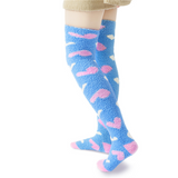 LFB Coral Fleece Socks - Blue with Pink/White Hearts