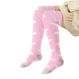 LFB Coral Fleece Socks - Pink with White Hearts