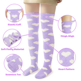 LFB Coral Fleece Socks - Purple with White Hearts