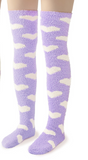 LFB Coral Fleece Socks - Purple with White Hearts