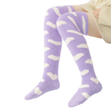 LFB Coral Fleece Socks - Purple with White Hearts