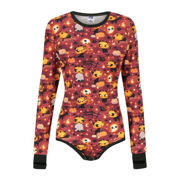 ODU Pumpkin Kitty Long Sleeve Bodysuit with Thumb Hole