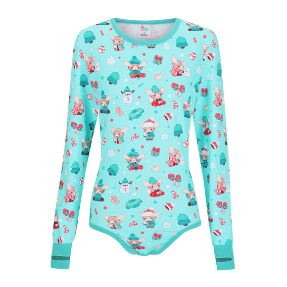 ODU Moosey Christmas Long Sleeve Bodysuit with Thumbhole