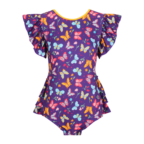 ODU Dark Butterflies Ruffle Butt Bodysuit