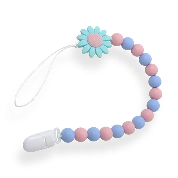 Adult Silicone Teether & Pacifier Clip - Blue/Pink