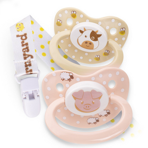 Adult Pacifiers with Clip -  NEW Barnyard (2-Pack)