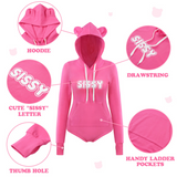 LFB Cozy Sissy Bear Hoodie Bodysuit - Hot Pink