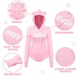 LFB Cozy Sissy Bear Hoodie Bodysuit - Baby Pink