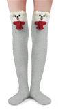 LFB Coral Fleece Thigh High Socks - Scarf Bear