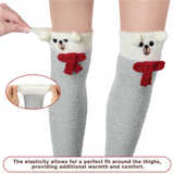 LFB Coral Fleece Thigh High Socks - Scarf Bear