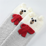 LFB Coral Fleece Thigh High Socks - Scarf Bear