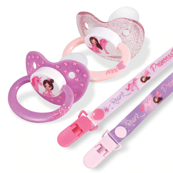 Adult Pacifiers with Clip - Princess Pink (2-Pack)
