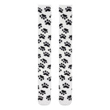 LFB Coral Fleece Thigh High Socks - White with Black Paws