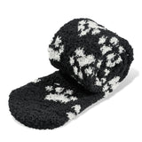 LFB Coral Fleece Thigh High Socks - Black with White Paws