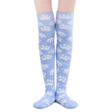 LFB Coral Fleece Thigh High Socks - Blue with White Paws