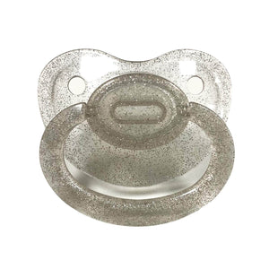 Adult Baby Size 6 Clear Glitter Pacifier - Silver