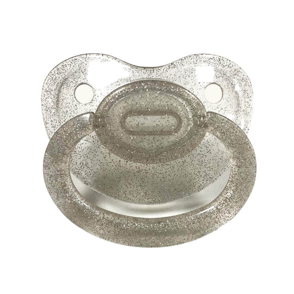 Adult Baby Size 6 Clear Glitter Pacifier - Silver