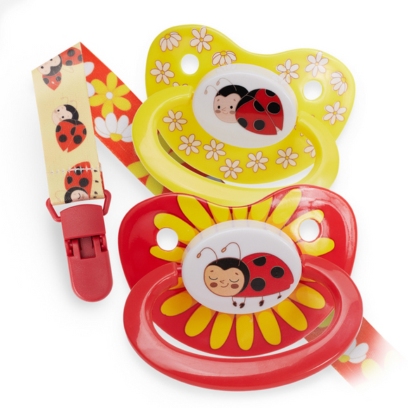 Adult Pacifiers with Clip -  Ladybug (2-Pack)