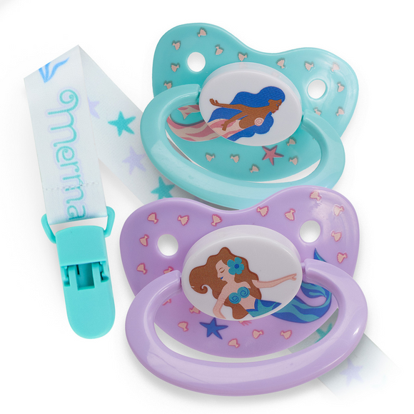 Adult Pacifiers with Clip -  Mermaid Tales (2-Pack)