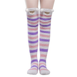 LFB Coral Fleece Thigh High Socks - Pink & Purple Sheep