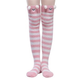 LFB Coral Fleece Thigh High Socks - Pink Sheep