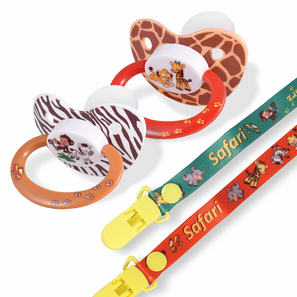 Adult Pacifiers with Clip - Safari (2-Pack)