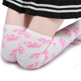 LFB Coral Fleece Thigh High Socks - White with Pink Paws