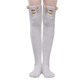 LFB Coral Fleece Thigh High Socks - White Sheep